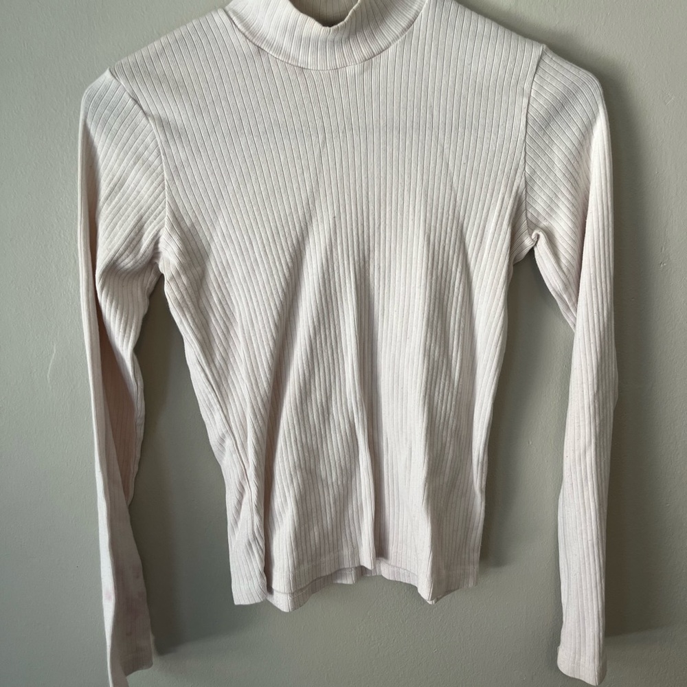 Women's Ribbed Long Sleeve Turtle Neck Top - White